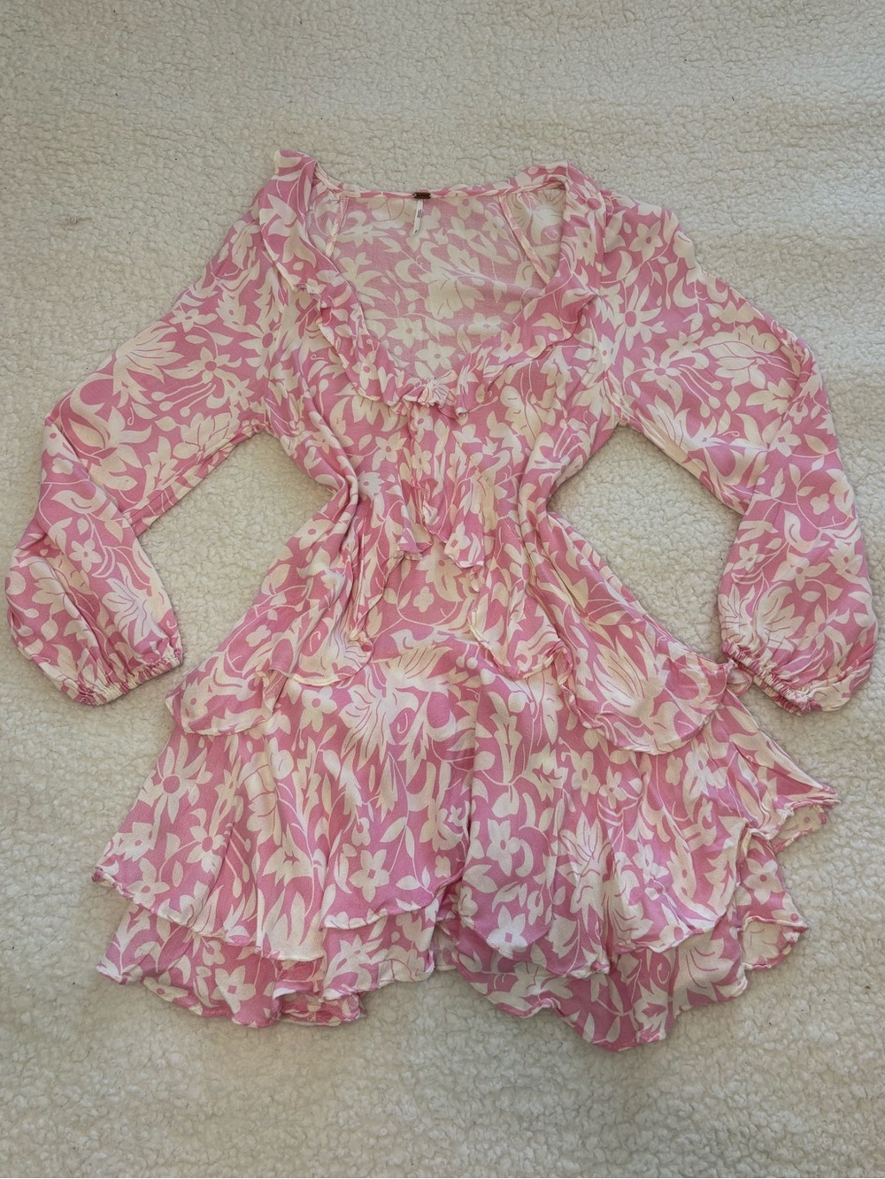 Free People Women Pink Rebecca Floral Ruffle Mini Dress